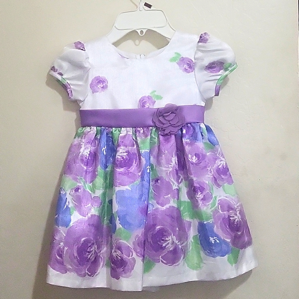 Kids church dress 2T Rare Editions white purple blue and green with flowers